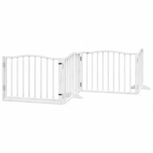 Hundelåge med dør 8 paneler 640 cm foldbar poppeltræ - hvid