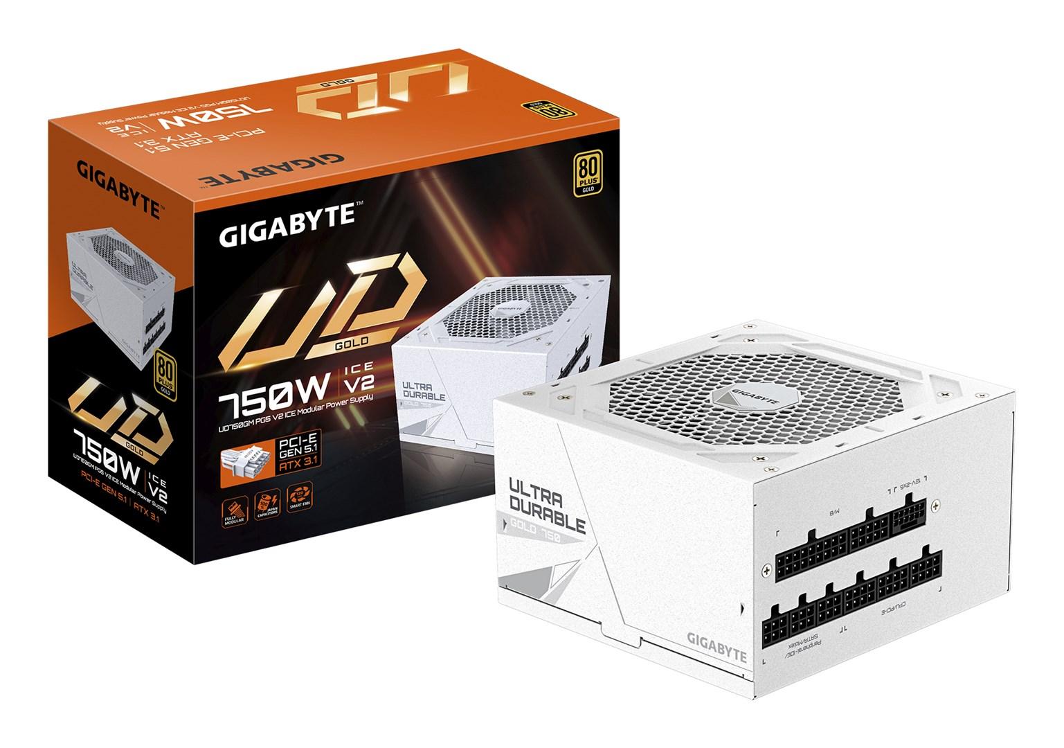 Strømforsyning til PC – Gigabyte UD750GM PG5 V2 ICE, 750 W, 80 Plus Gold, fuldt modulær, ATX 3.1 billede