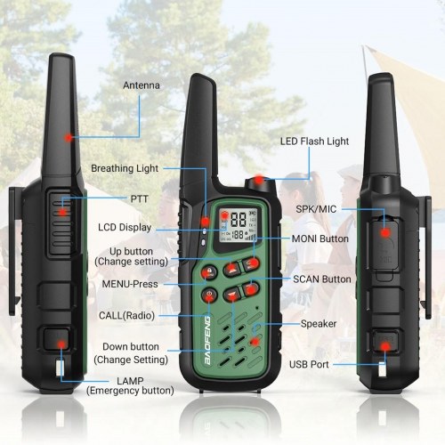 Walkie talkie BAOFENG BF-T25E – grøn, sæt med 2