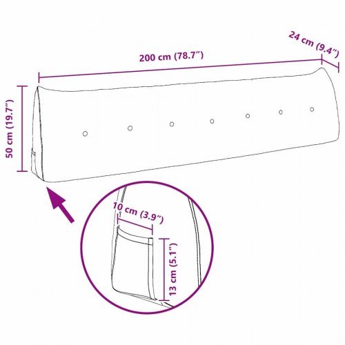 Rygpude Sort 200 x 24 x 50 cm Fløjl
