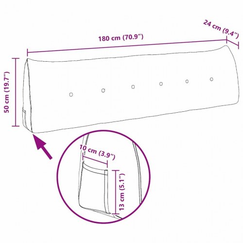 Rygpude Sort 180 x 24 x 50 cm Fløjl
