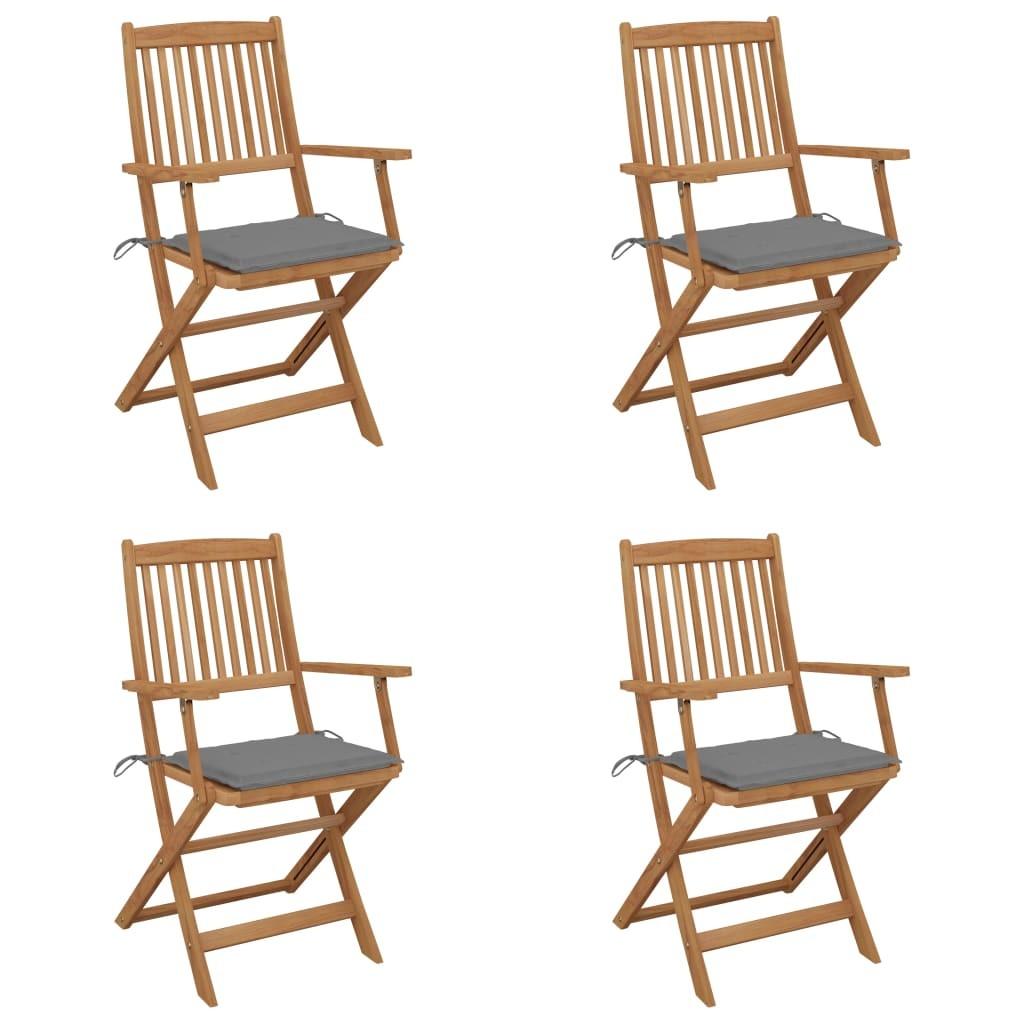 Foldbare havestole 4 stk. med hynder massivt akacietræ