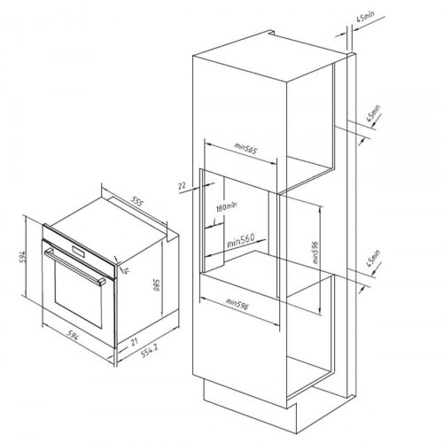 Indbygningsovn Bolero Hexa AF316000 81 l 3400 W - grå