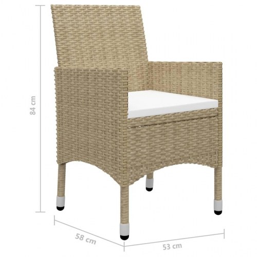 Bistrosæt til haven i polyrattan med glasbord - 3 dele, beige