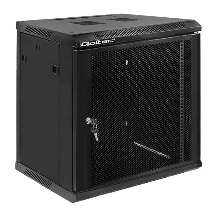 19" rackskab Qoltec - 12U, 60 × 63,5 × 45 cm, perforerede døre, væghængt