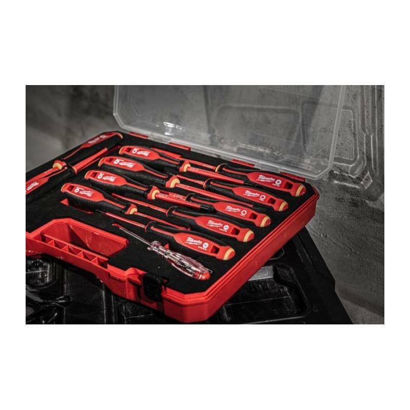 Atsuktuvu komplektas izoliuotas VDE + įtampos testeris - 12 vnt. Milwaukee 4932479095