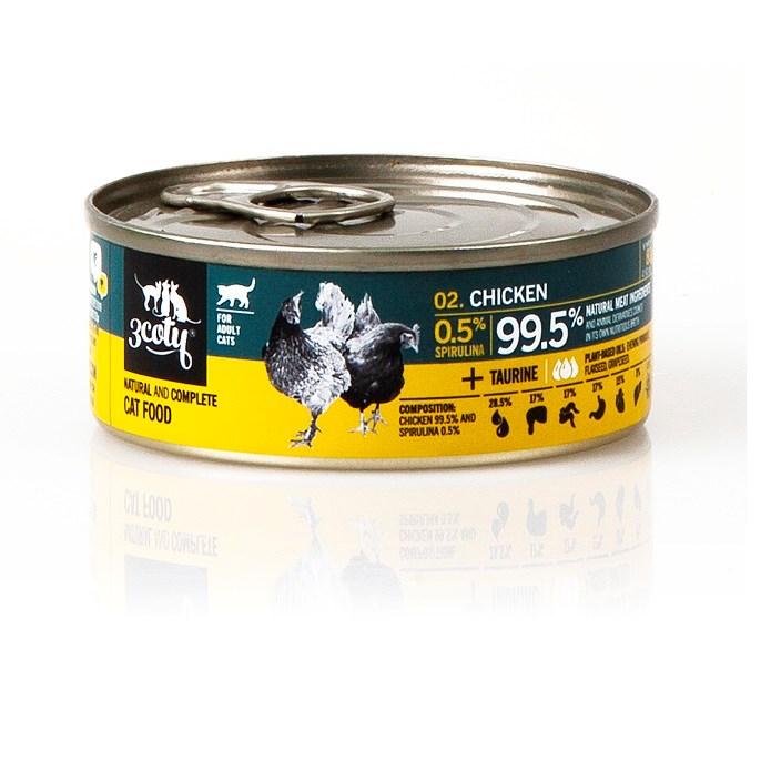Vådfoder til kat – 3coty Kylling med spirulina, 80 g