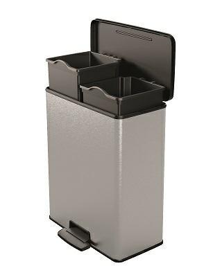 Skraldespand med pedal CURVER 2-kammer 26+26 l, metallisk