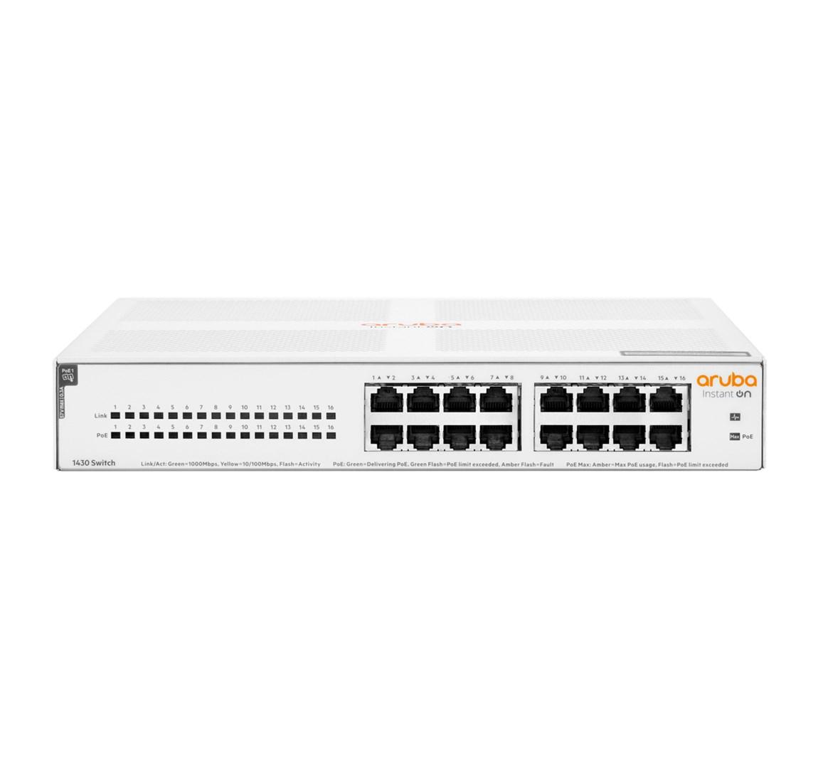 Netværksswitch Aruba Instant On 1430 16-port Gigabit PoE+ 124 W (1U, hvid) billede