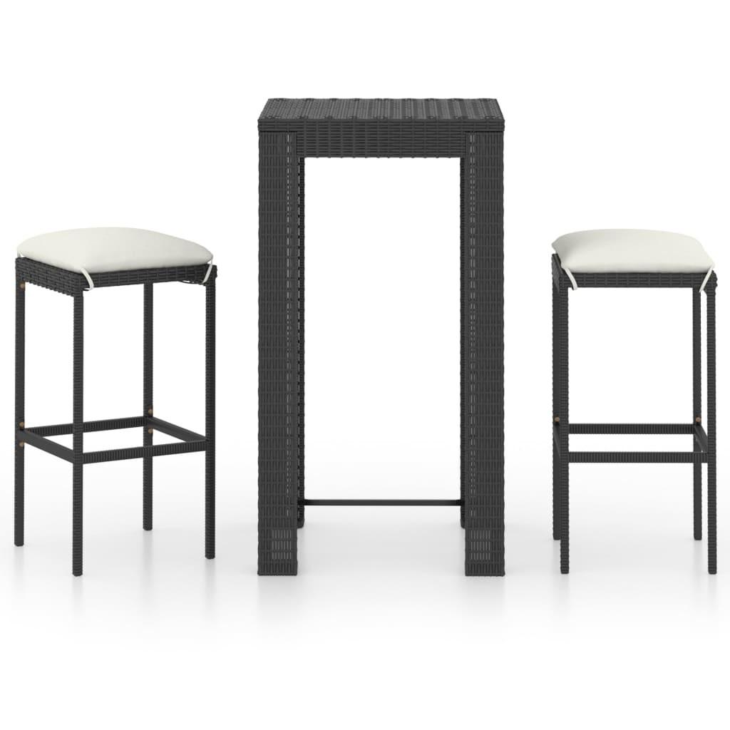Barsæt Til Haven 3 Dele Med Hynder Polyrattan Sort - 2 / 60.5 cm bordlængde