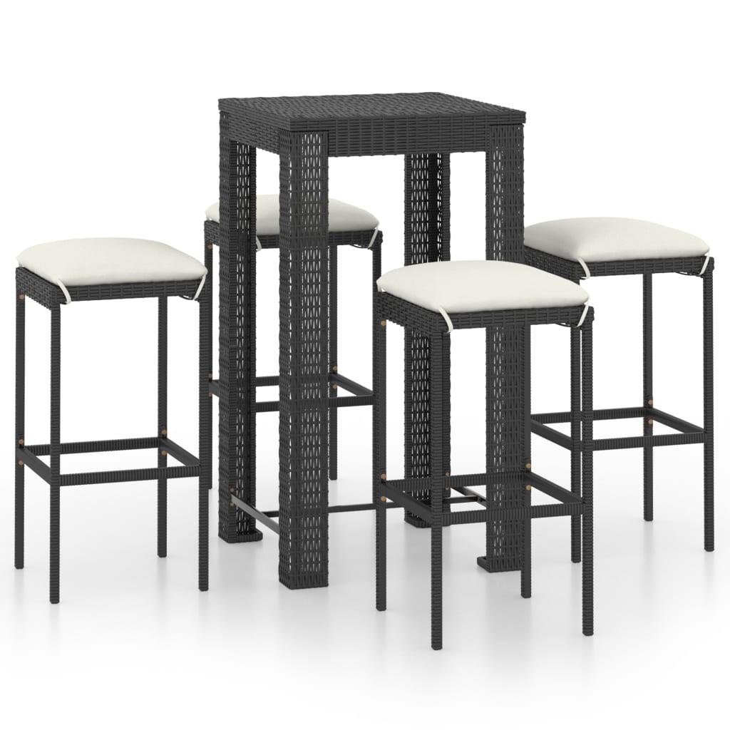 Barsæt Til Haven 3 Dele Med Hynder Polyrattan Sort - 4 / 60.5 cm bordlængde