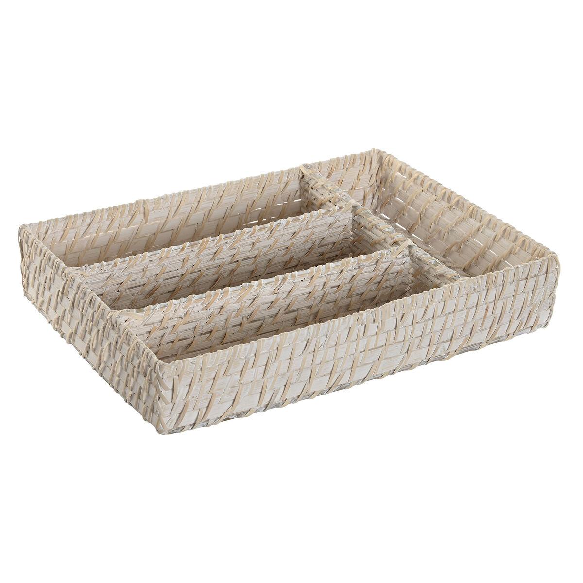 Bestikholder i bambus - hvid/natur, 34 × 24 × 6 cm