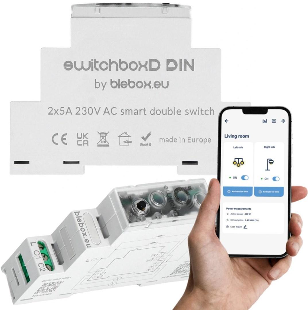 Smart lyskontakt til DIN-skinne – Blebox switchboxD DIN