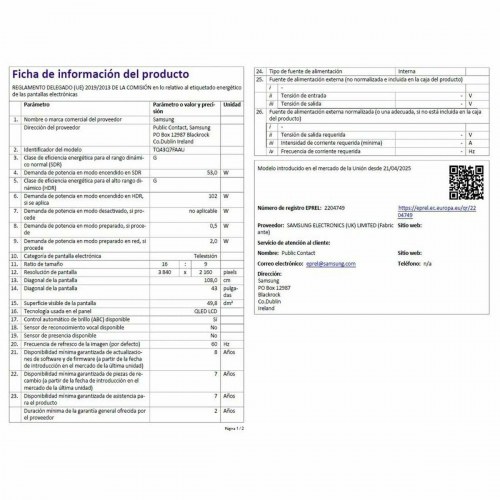 Smart TV Samsung 43" QLED 4K Ultra HD (TQ43Q7F)