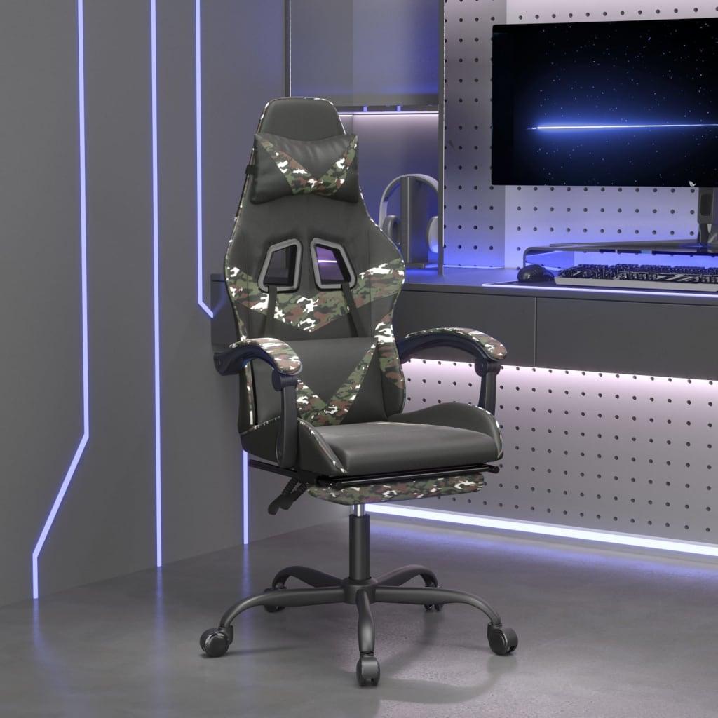 Gamingstol med fodstÃ¸tte kunstlÃ¦der sort og camouflage