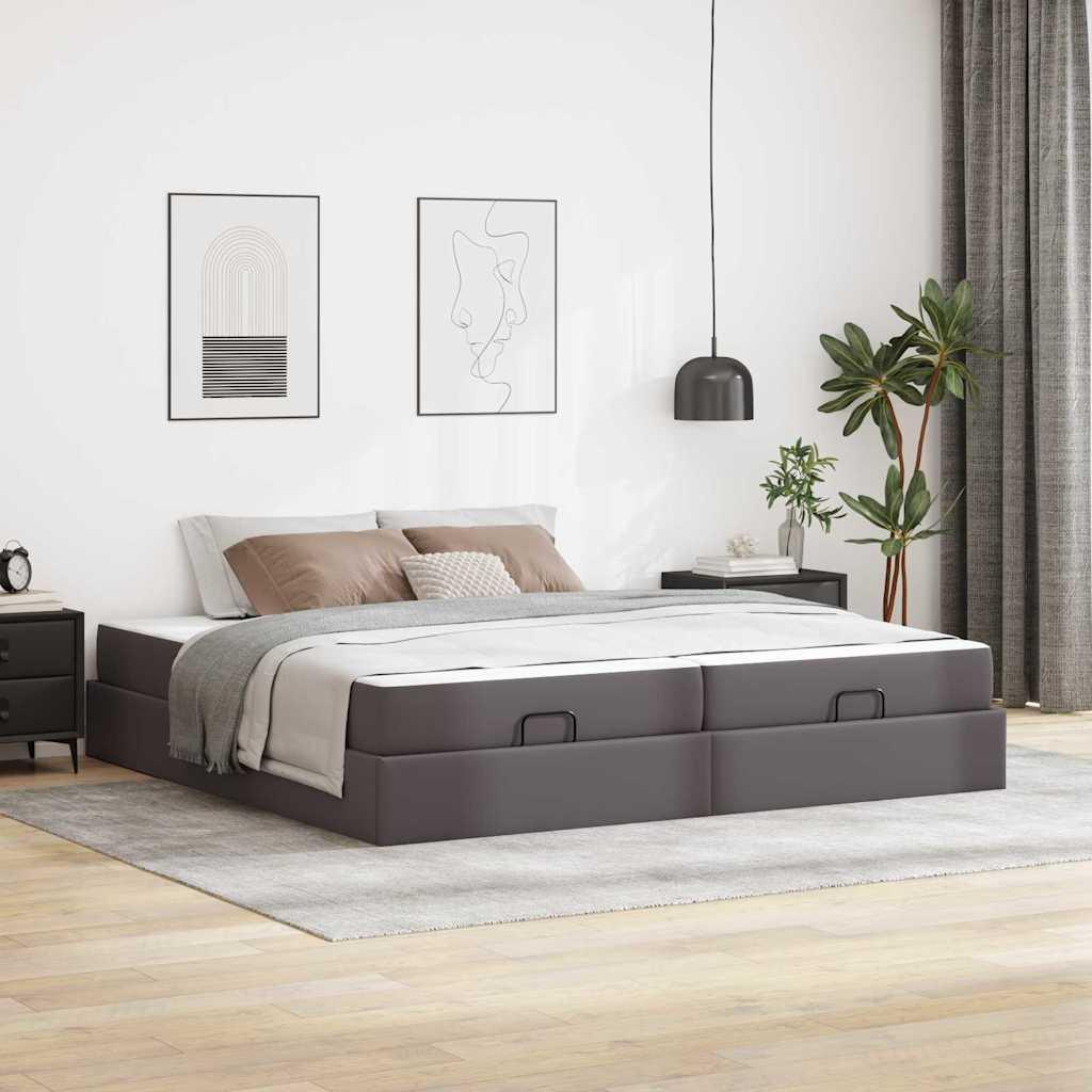 Sengeramme med madras med madras 2 stk Grå PVC