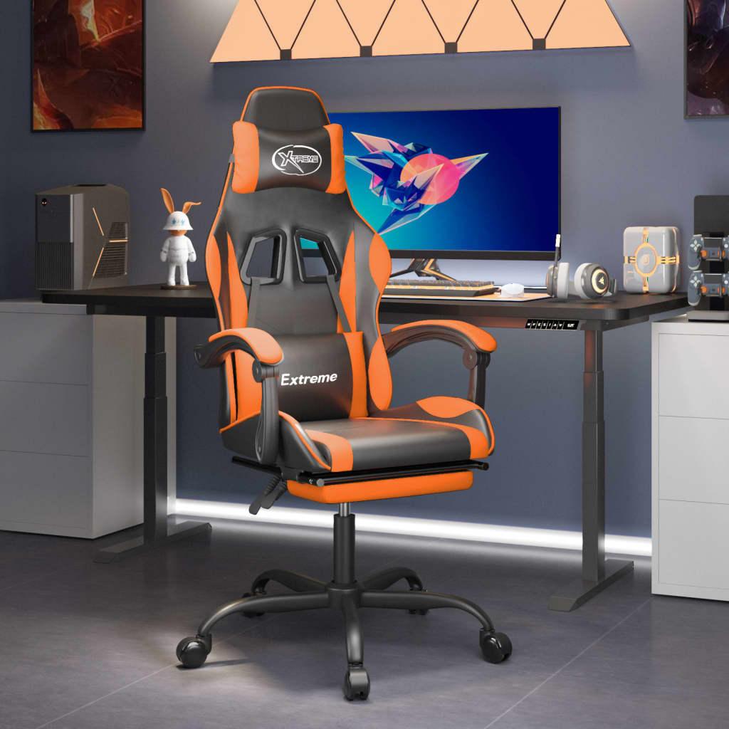Drejelig gamingstol med fodstÃ¸tte kunstlÃ¦der sort og orange