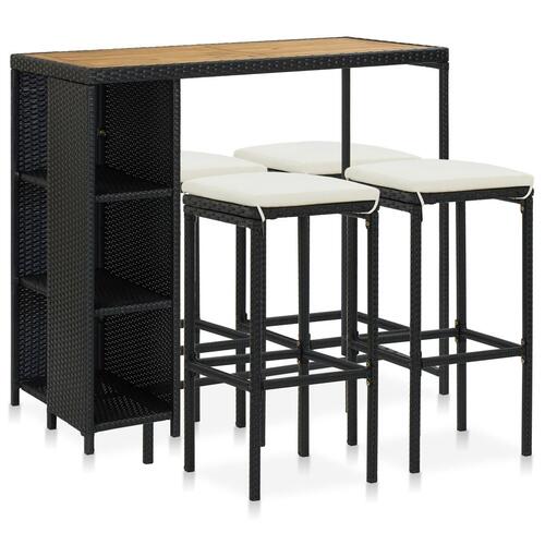 Havebarsæt 5 dele med hynder polyrattan sort
