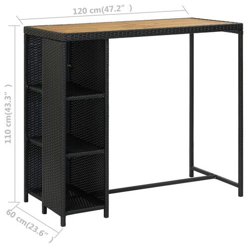 Havebarsæt 5 dele med hynder polyrattan sort