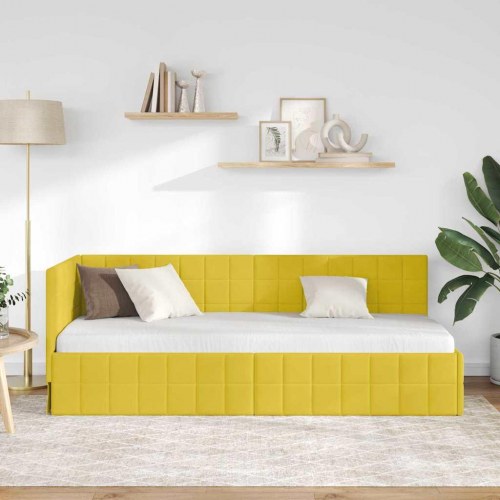 Hjørnesengramme 80 x 200 cm i gul fløjl