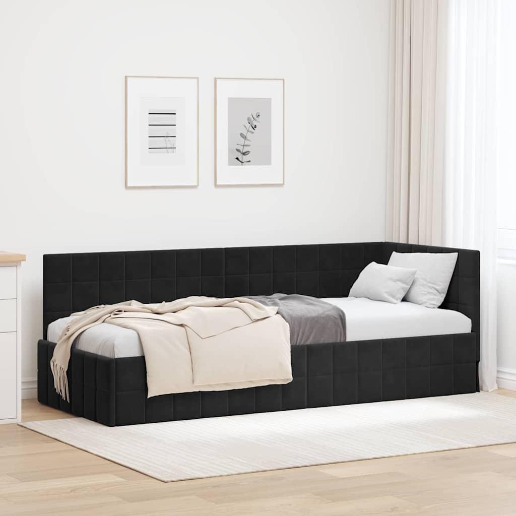 Hjørnesengramme med hovedgærde Sort 80 x 200 cm Fløjl