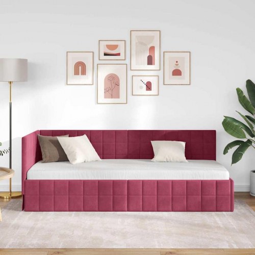 Hjørnesengramme vinrød 80 x 200 cm i fløjl