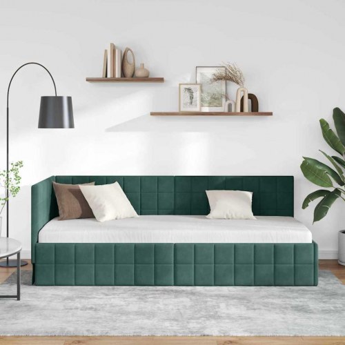 Hjørnesengramme mørkegrøn 80 x 200 cm i fløjl