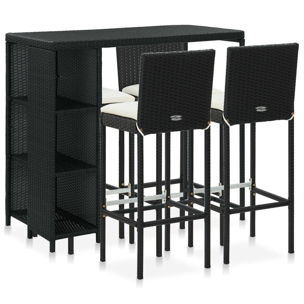 Havebarsæt 5 dele med hynder polyrattan sort