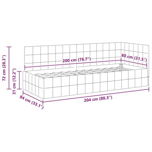 Hjørnesengramme i fløjl - mørkegrå, 80 x 200 cm