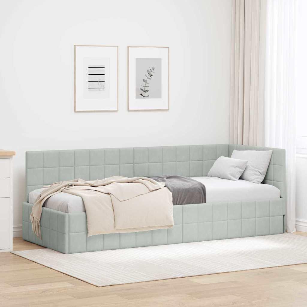 Hjørnesengramme med hovedgærde Lysegrå 80 x 200 cm Fløjl