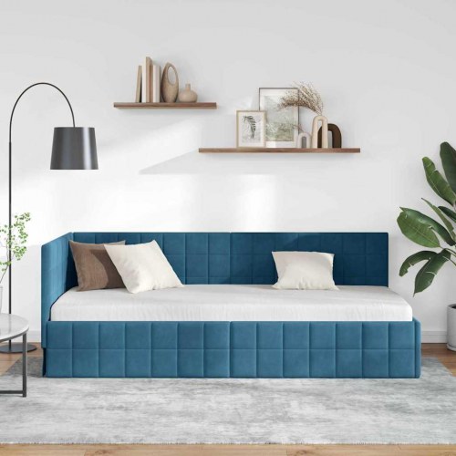 Hjørnesengramme i blå fløjl 80 x 200 cm
