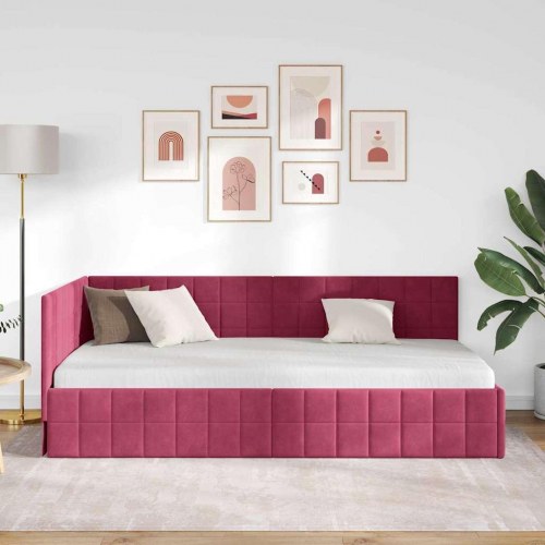 Hjørnesengramme vinrød 100 x 200 cm - fløjl