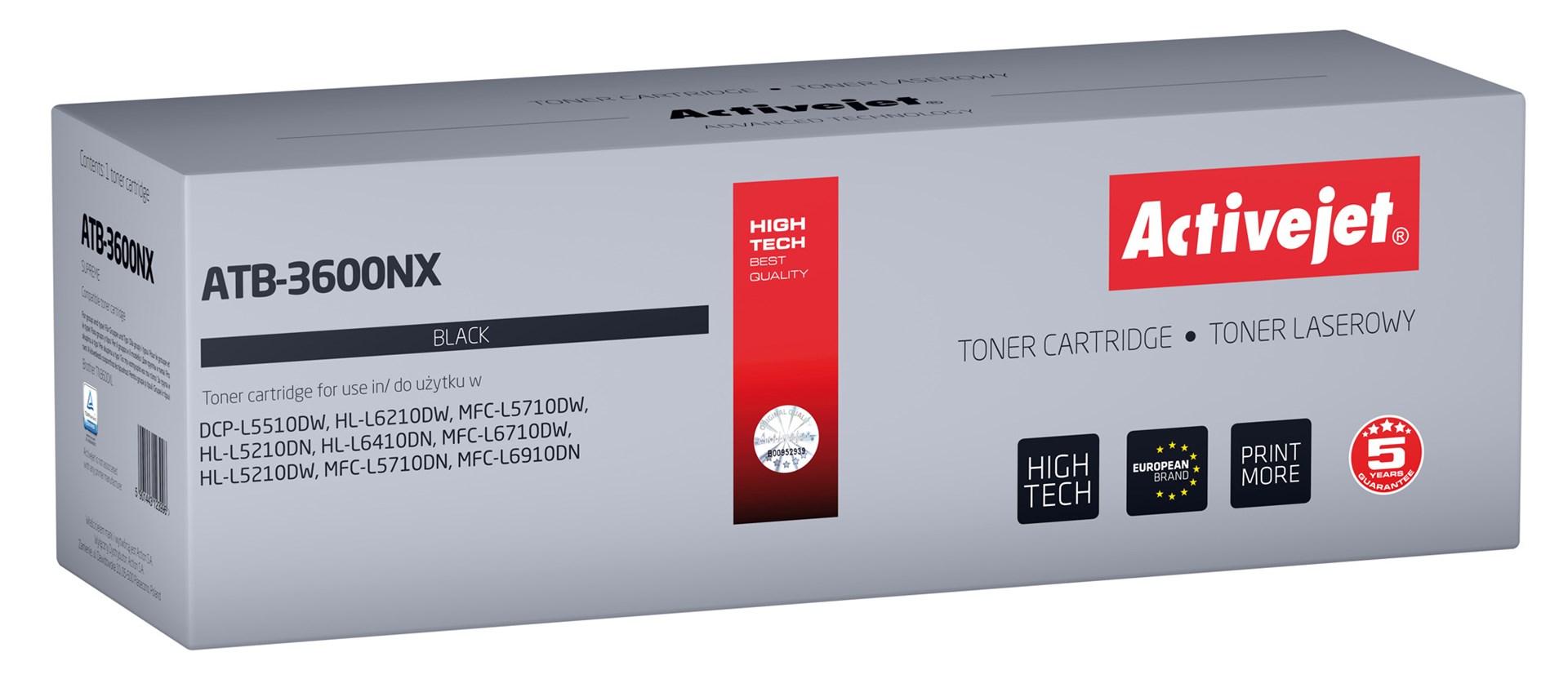 Toner til Brother – Activejet ATB-3600NX, sort, erstatter Brother TN3600XL, 6.000 sider