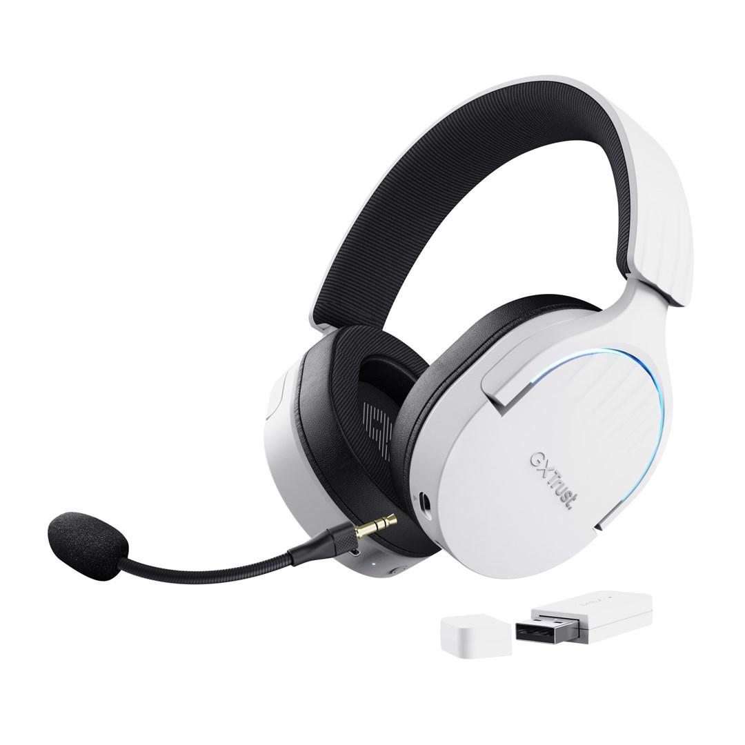 Gaming headset – Trust GXT 491W Fayzo, kablet & trådløst, USB‑C/Bluetooth, sort/hvid billede