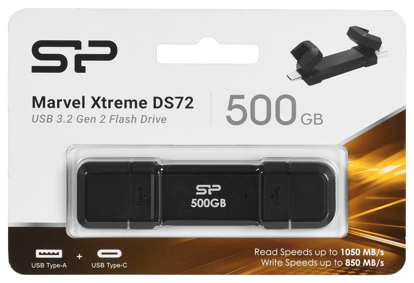 USB stik Silicon Power DS72 500 GB - USB-A/USB-C 3.2 Gen 2 - Sort billede