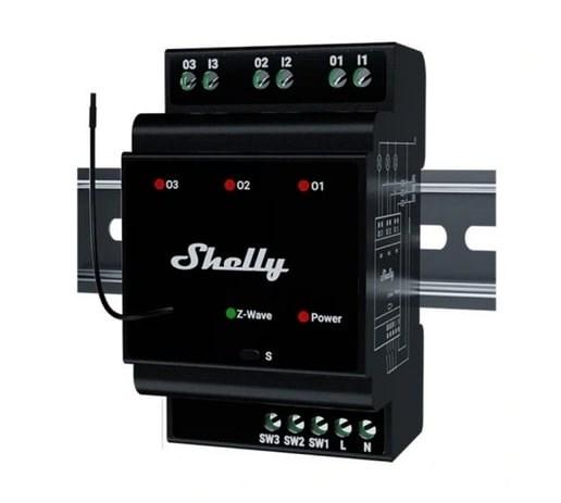 Smart relæ til DIN-skinne – Shelly Qubino Wave Pro 3, 3-kanals Z‑Wave