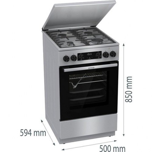 Gaskomfur med el-ovn – Gorenje GKS5C71XF, 50 cm, sølv