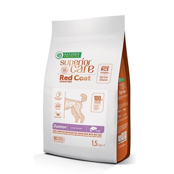 Hundefoder NATURE'S PROTECTION Superior Care Red Coat Junior Small, kornfrit – laks med krill – 1,5 kg