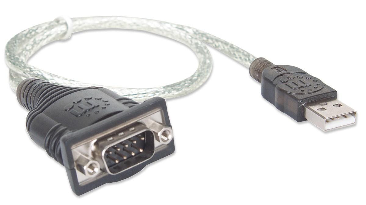 USB til seriel adapterkabel - Manhattan, 45 cm, USB-A til DB9 (RS232), han/han, sort/sølv billede