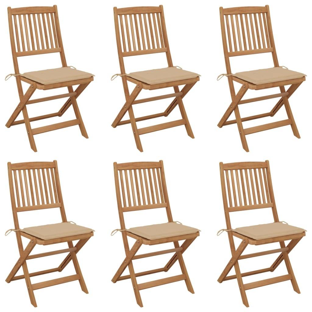 Foldbare havestole med hynder - 6 stk. i massivt akacietræ, beige