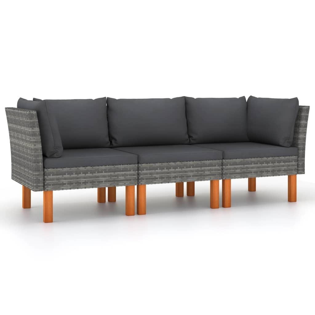 3 Personers Havesofa Med Hynder Polyrattan Grå