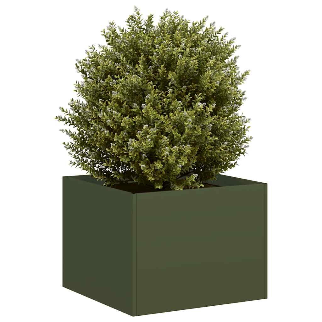 Plantekasse 40x40x30 cm stål olivengrøn