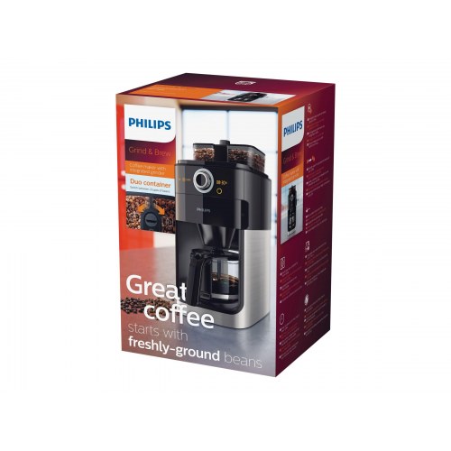 Kaffemaskine med kværn Philips Grind & Brew HD7769 – metal/sort