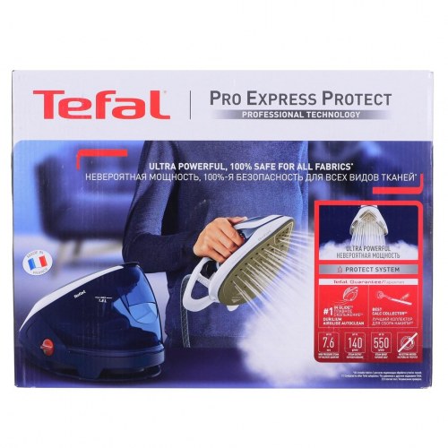 Dampstation strygejern Tefal Pro Express Protect GV9221E0 - 2.600 W, 1,8 l, blå/hvid