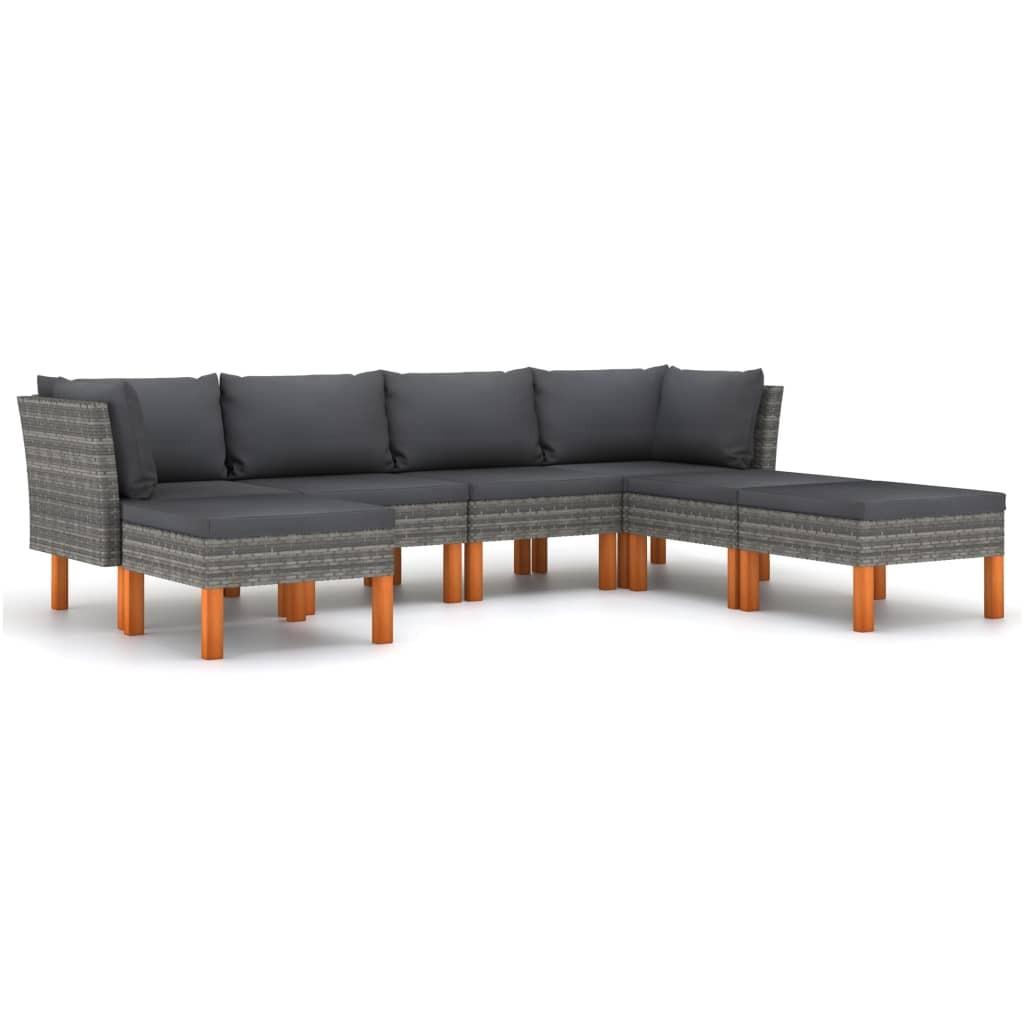 Loungesæt Til Haven 7 Dele Med Hynder Polyrattan Grå