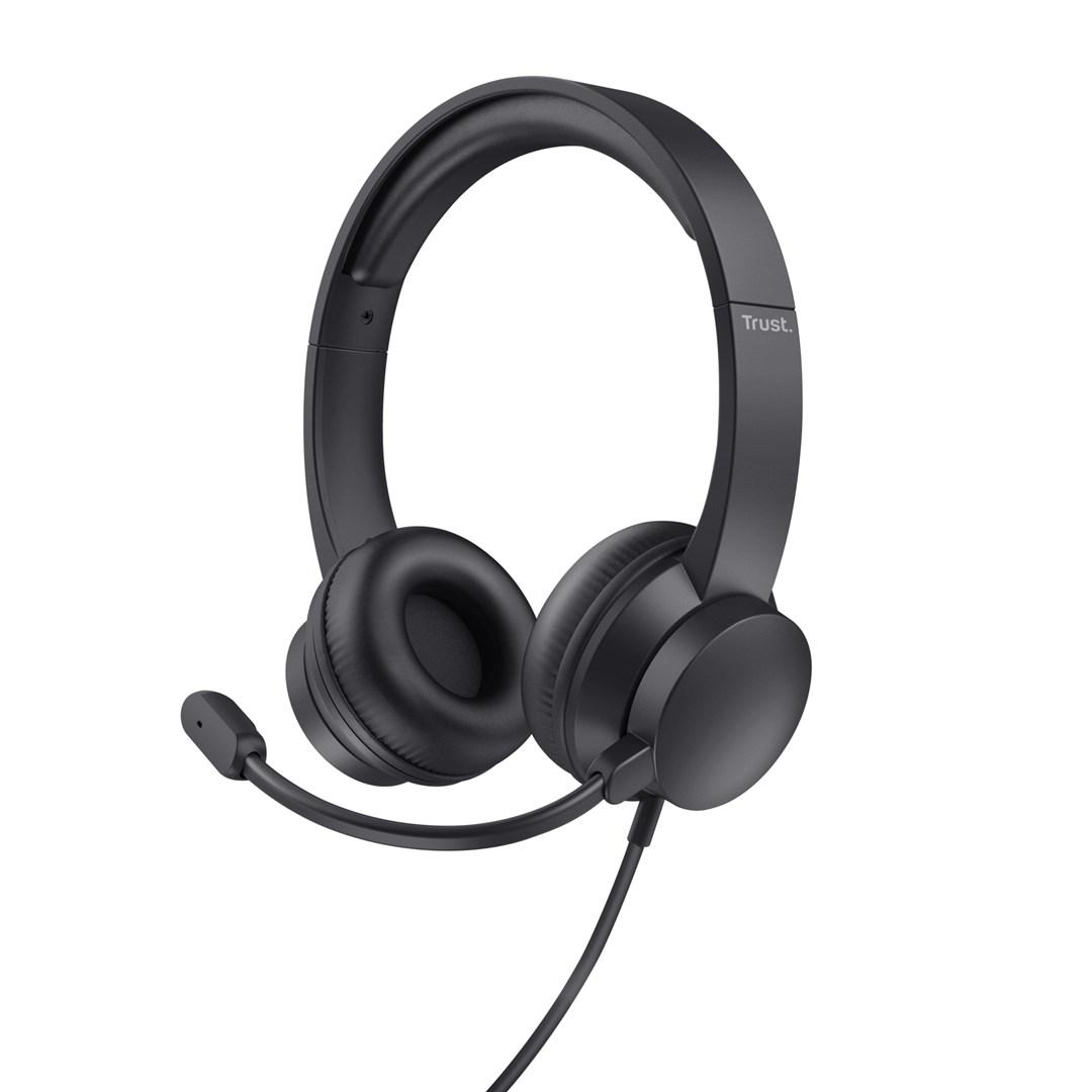 USB headset med mikrofon - Trust HS-201, kablet, sort