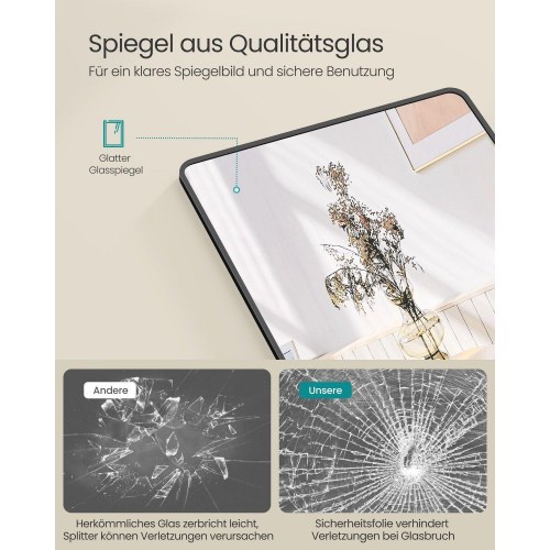 Gulvspejl fuld længde 160 × 50 cm – SONGMICS, rektangulært med støtteben, hærdet glas, aluminiumsramme, ink black