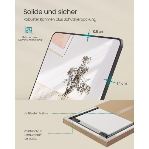 Gulvspejl fuld længde 160 × 50 cm – SONGMICS, rektangulært med støtteben, hærdet glas, aluminiumsramme, ink black