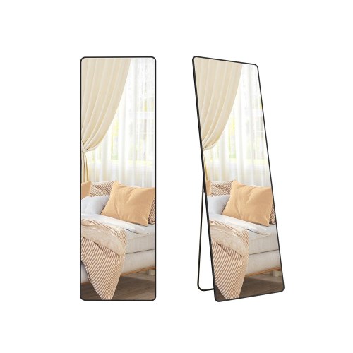 Gulvspejl fuld længde 160 × 50 cm – SONGMICS, rektangulært med støtteben, hærdet glas, aluminiumsramme, ink black