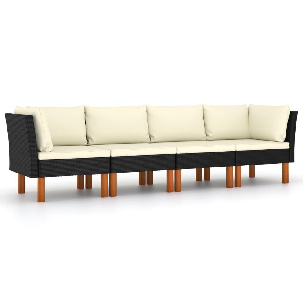 4-personers havesofa med hynder polyrattan sort